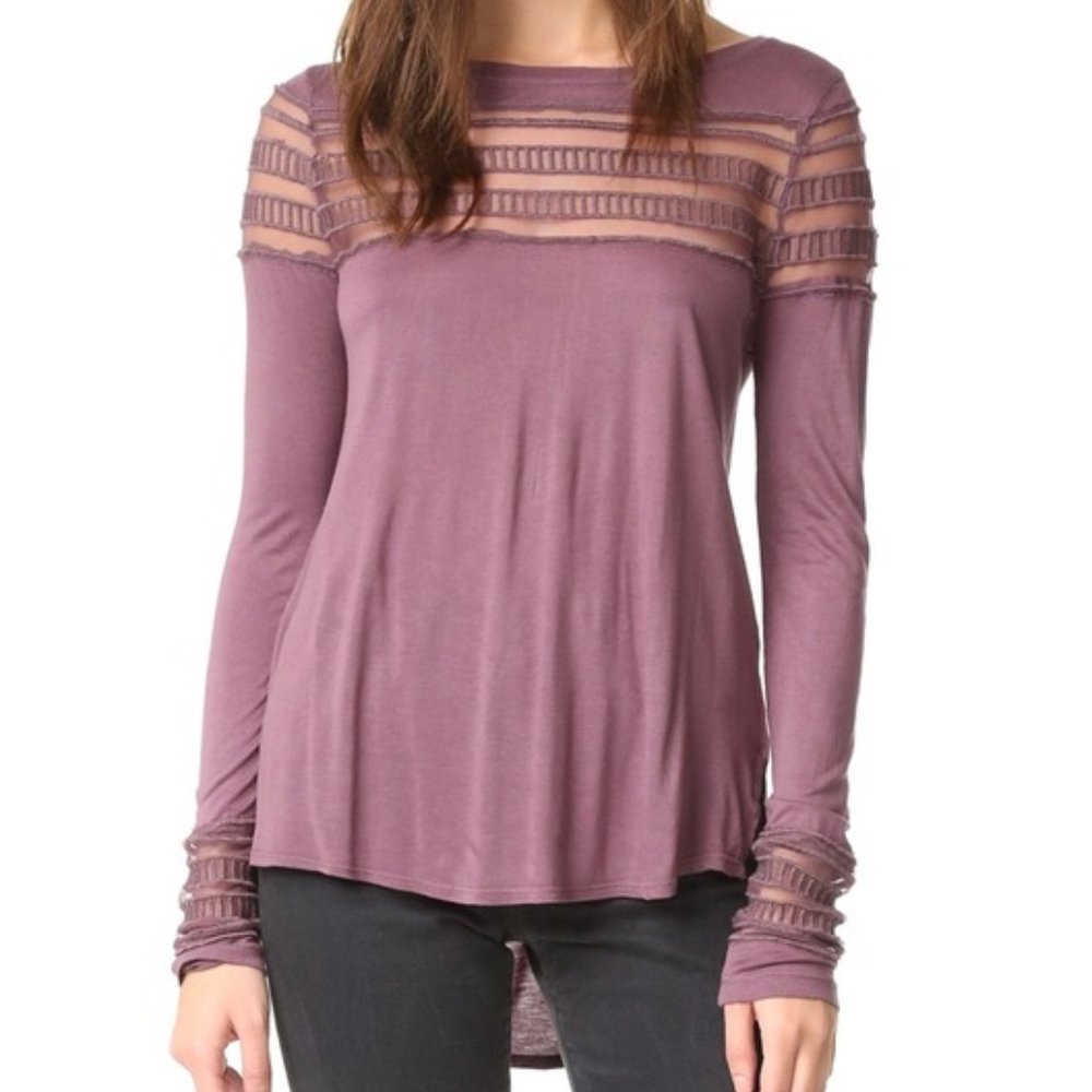 Free People | Purple Mesh Insert Roxie Hi Low Tee